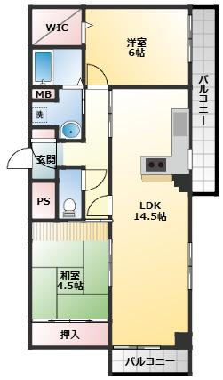 アモール(2LDK/4階)の間取り写真