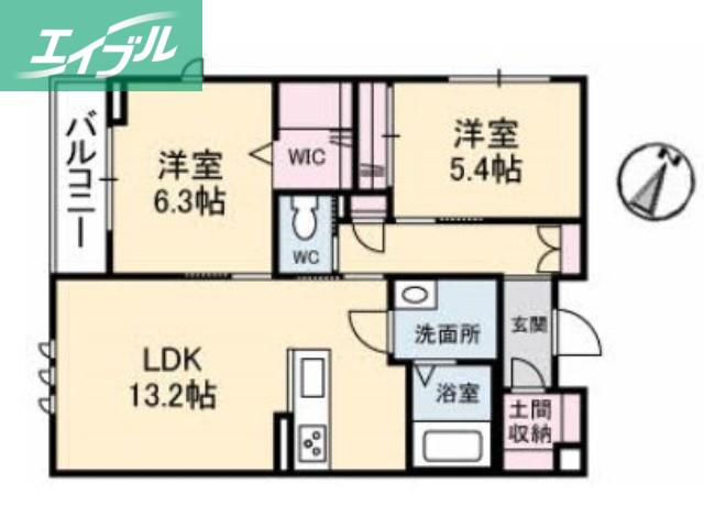 シャエム(2LDK/2階)の間取り写真