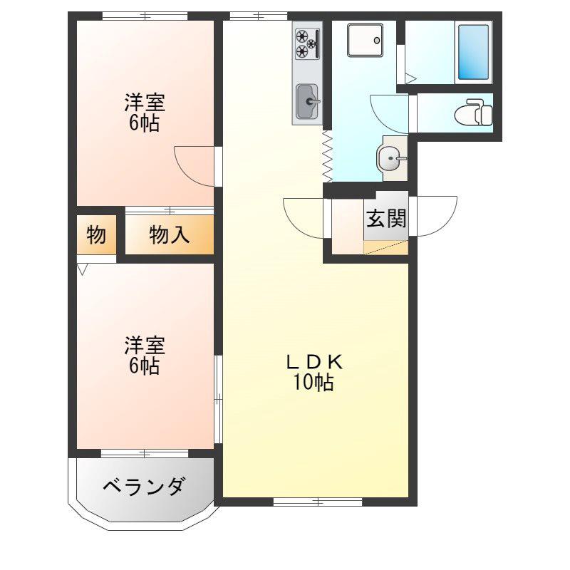 ハーモニーハイツ(2LDK/2階)の間取り写真
