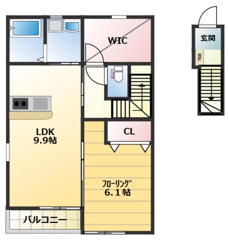 アンレーヴ吉岡A(1LDK/2階)の間取り写真