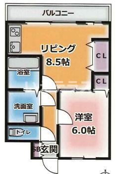 ユニバーサルビル(1DK/5階)の間取り写真