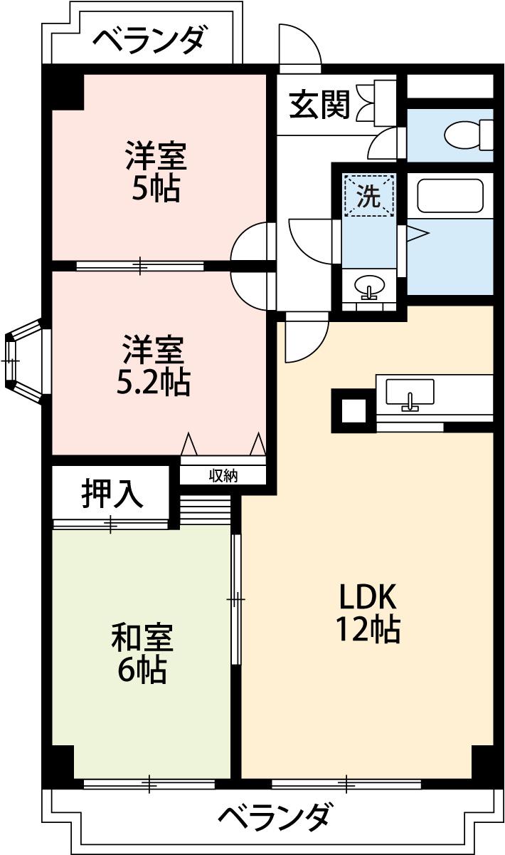 グリーンウッド(3LDK/3階)の間取り写真
