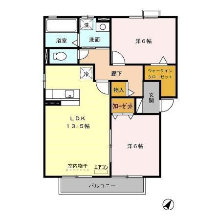 リビングタウン大金平A(2LDK/2階)の間取り写真