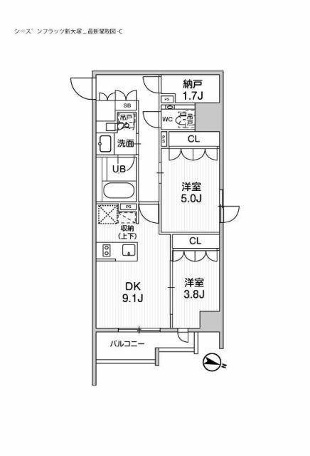 シーズンフラッツ新大塚(2LDK/5階)の間取り写真