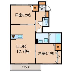ルミエール礒(2LDK/1階)の間取り写真