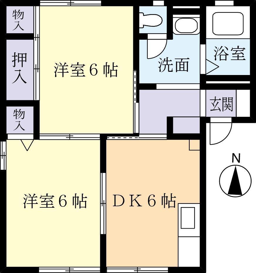 ウェーブハウスA(2DK/1階)の間取り写真