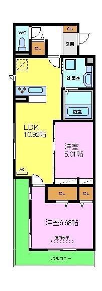 セントラル ポーA(2LDK/3階)の間取り写真
