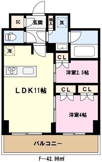 ライムレジデンスカワグチイースト(2LDK/9階)の間取り写真