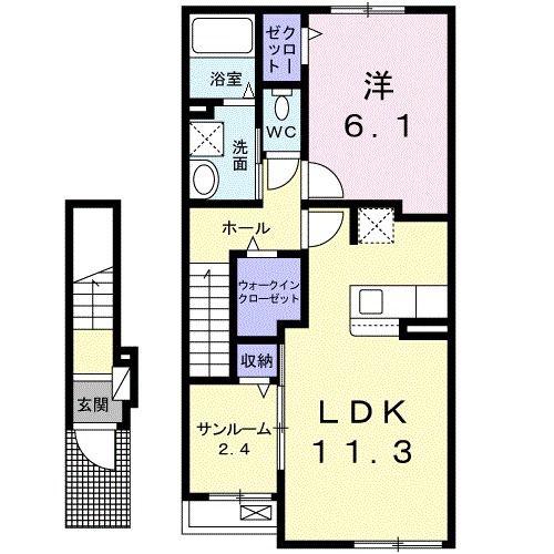 ドミール コウナン(1LDK/2階)の間取り写真