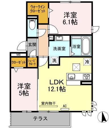 ラルジュ高峯町 A(2LDK/3階)の間取り写真