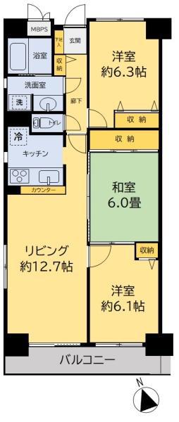 シティハイツ松戸(3LDK/10階)の間取り写真