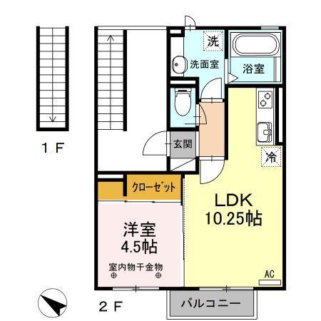 プラムフィールド西脇(1LDK/2階)の間取り写真