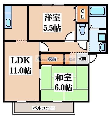 クイーンズヒルA棟(2LDK/1階)の間取り写真