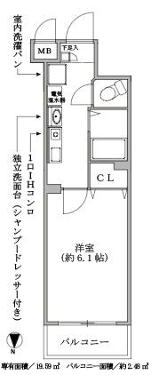 ドエル心斎橋(1K/7階)の間取り写真