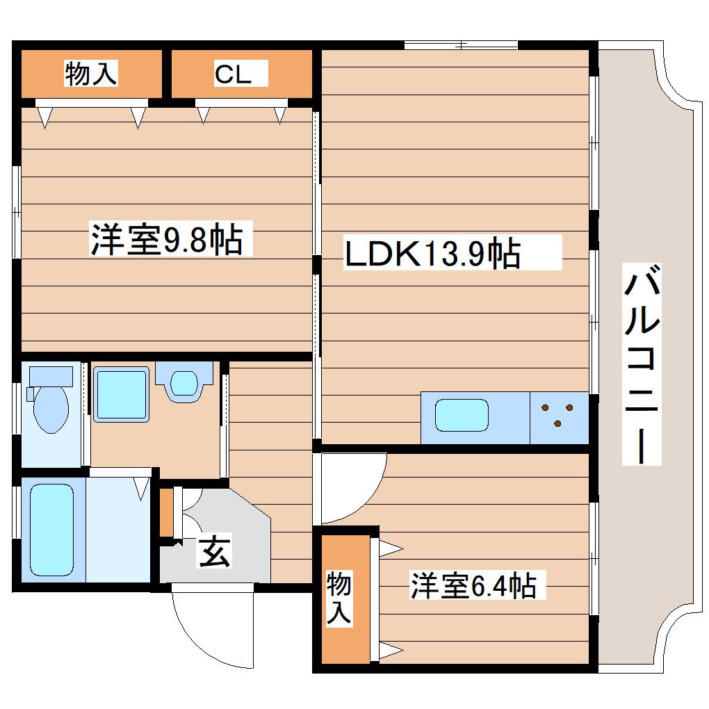 ロータス柏木(2LDK/3階)の間取り写真