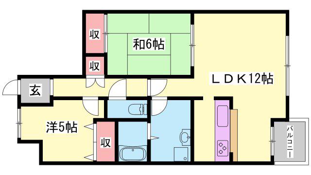 アインツ曽根(2LDK/2階)の間取り写真