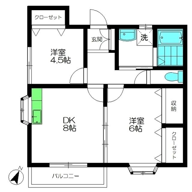 プライムII(2DK/1階)の間取り写真
