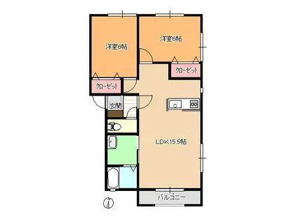 カーサフェリーチェ陽光(2LDK/2階)の間取り写真