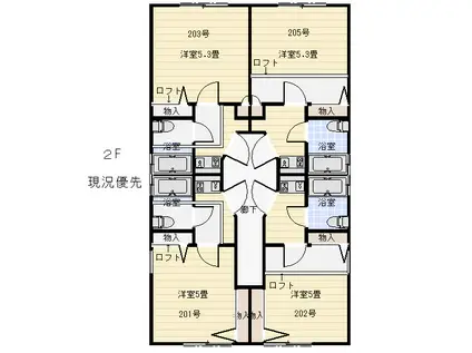 ドルチェ西金沢(1K/2階)の間取り写真