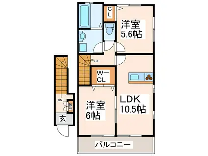 メルシーハイツA(2LDK/2階)の間取り写真