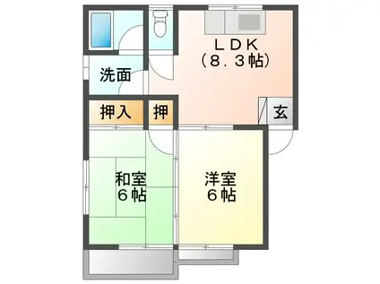 魚正ハイツ3号館(2DK/2階)の間取り写真