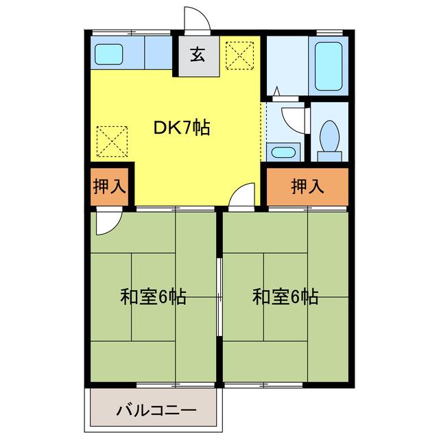 ロイヤル広瀬 A(2DK/1階)の間取り写真