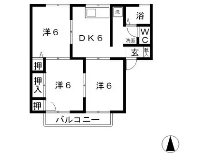 ロイヤルガーデン板谷C棟(3DK/1階)の間取り写真