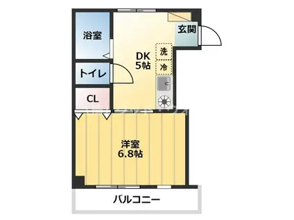 ジュネスI(1DK/4階)の間取り写真