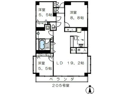 桜の木YOSHINO(3LDK/2階)の間取り写真