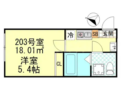 CK四ツ木(1K/2階)の間取り写真