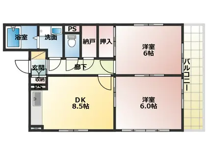 エスポワール春日(2DK/3階)の間取り写真