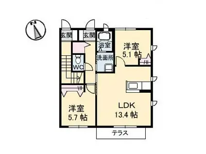 セントラルヴィラッジュ(2LDK/1階)の間取り写真