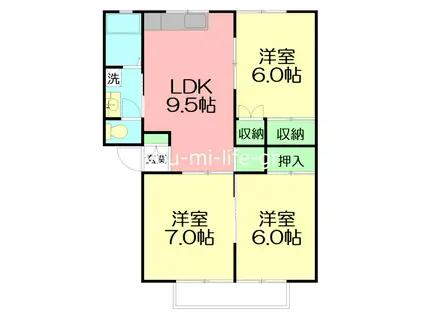 リーフハイツ御殿I(3DK/2階)の間取り写真