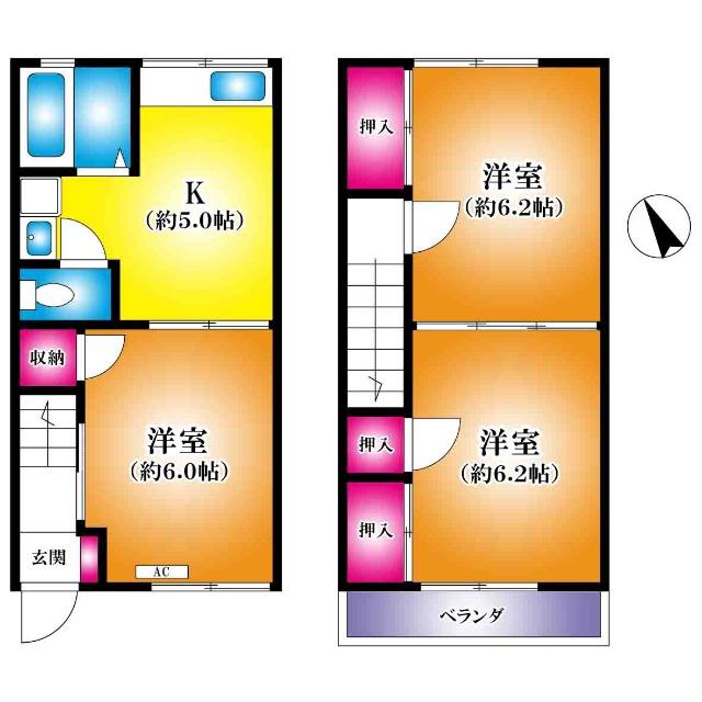 フカイハイツB(3DK/1階)の間取り写真