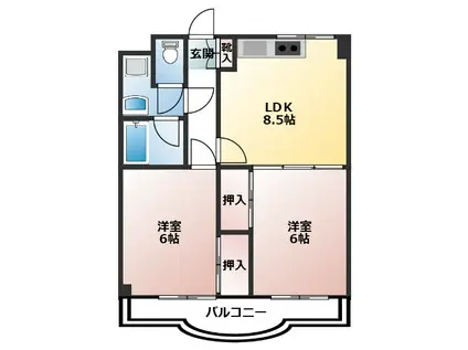 アゼリア 府中(2LDK/3階)の間取り写真