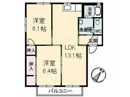 ハミングバード C棟(3DK/1階)の間取り写真