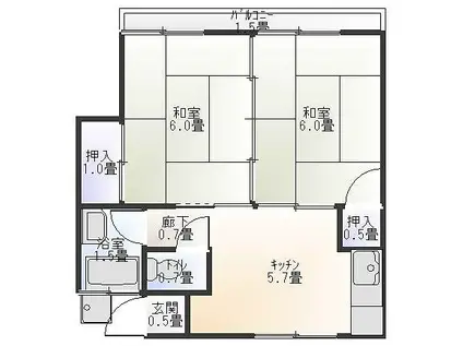 一松アパート(2K/2階)の間取り写真
