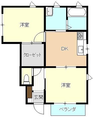 JR伯備線 総社駅 徒歩6分 2階建 築19年(2DK/1階)の間取り写真