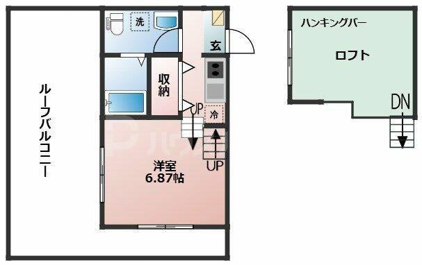 CHALET 涼風テラス(1K/2階)の間取り写真