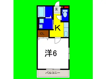 第34愛日ハイツ(1K/2階)の間取り写真