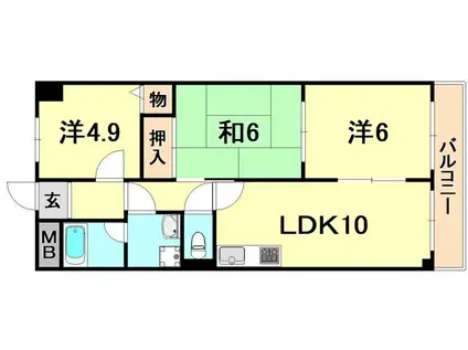 シャトレンうぐいす(3LDK/3階)の間取り写真
