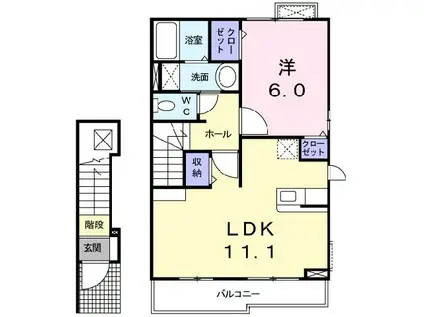 ボア・ソルテC/D(1LDK/2階)の間取り写真