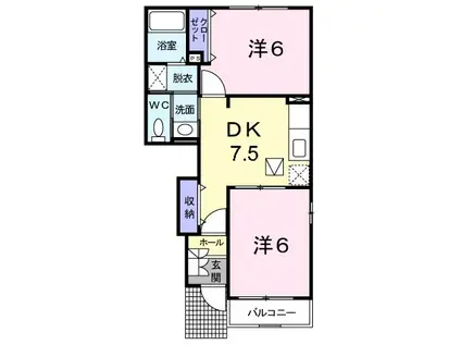 フラジオレット(2DK/1階)の間取り写真