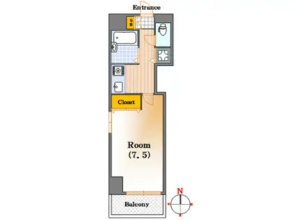 ウイングコート南船場(1K/4階)の間取り写真