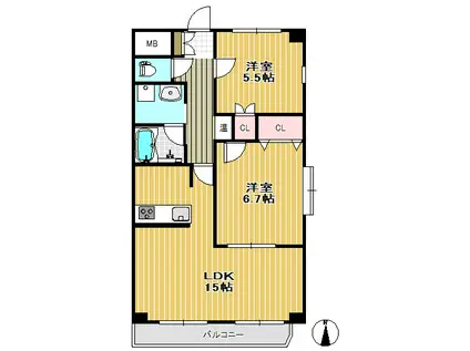 スカイコート(2LDK/6階)の間取り写真