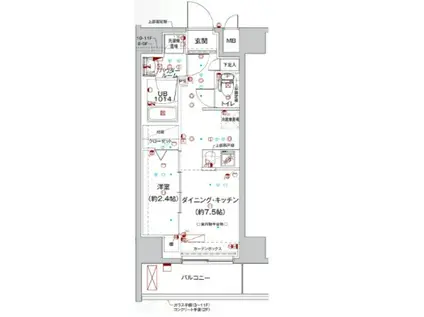 スパシエルクス亀戸(1DK/11階)の間取り写真