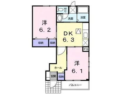 ソール・オリエンスC(2DK/1階)の間取り写真