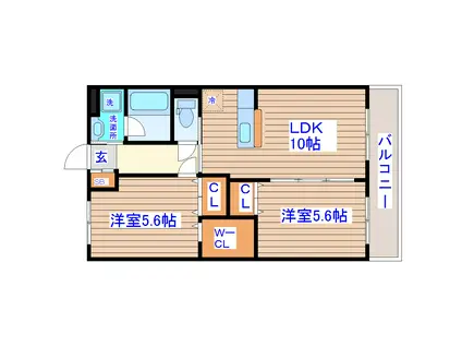 リリオミュウ(2LDK/2階)の間取り写真