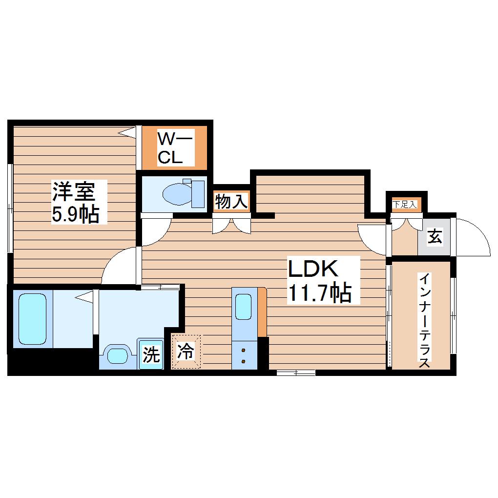 クレストコート(1LDK/1階)の間取り写真