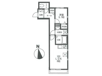 フルール大原(1LDK/1階)の間取り写真